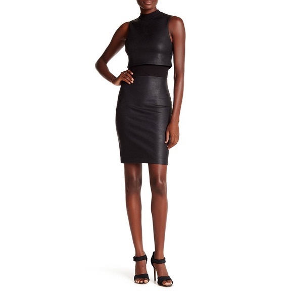 French Connection Black Faux Leather Cracked Earth Dress - 4 - Picture 1 of 5